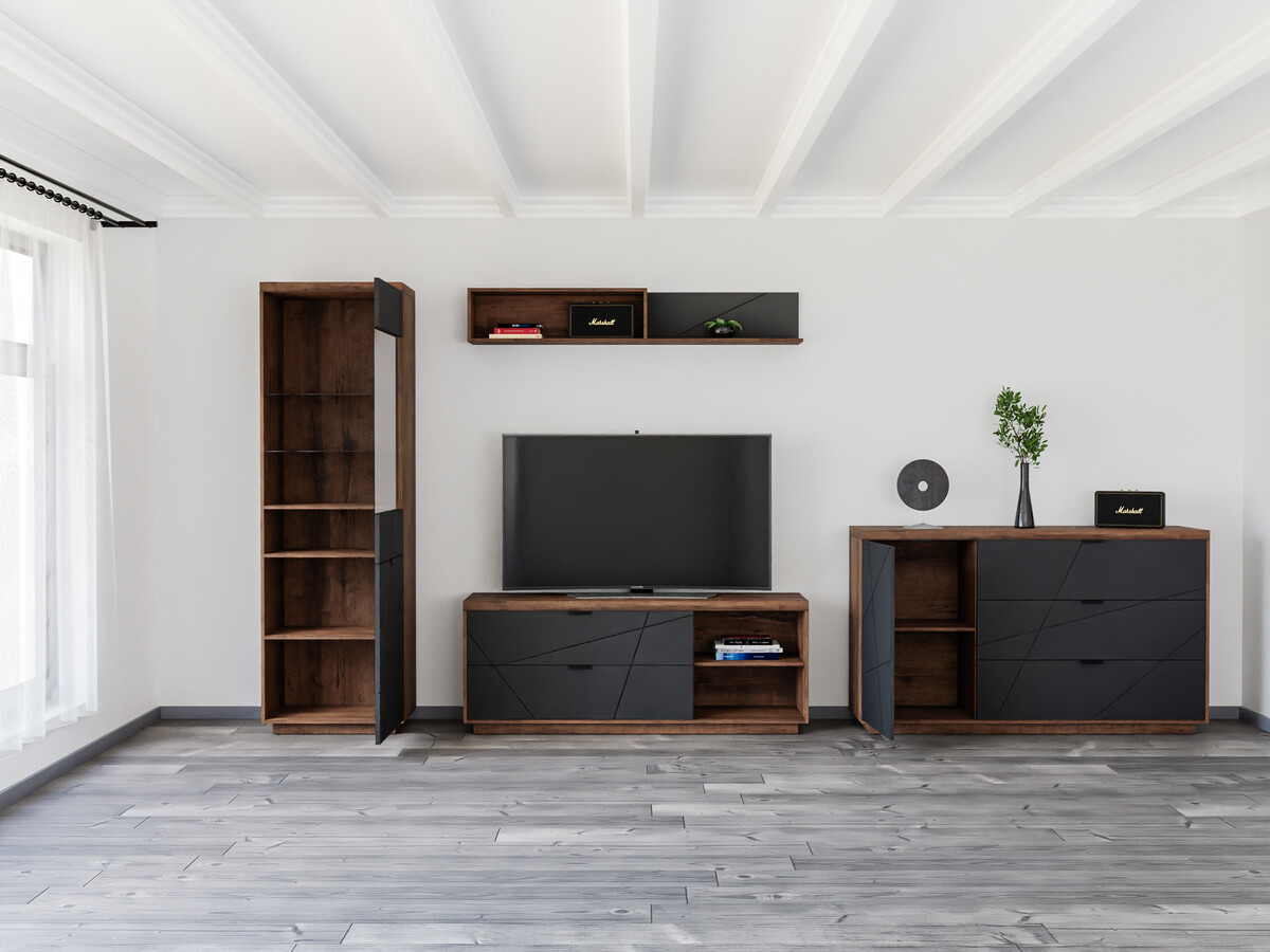 Stuemøbelsæt Fivale 114 (Mørk Delano eg + Mat sort)