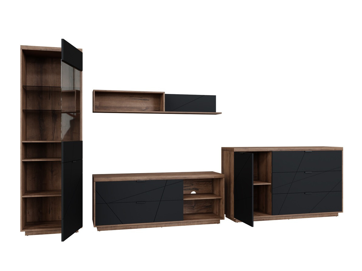 Stuemøbelsæt Fivale 114 (Mørk Delano eg + Mat sort)