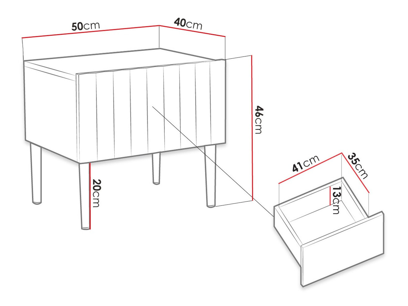 Sengebord Amplexal (Blank sort + Sort)