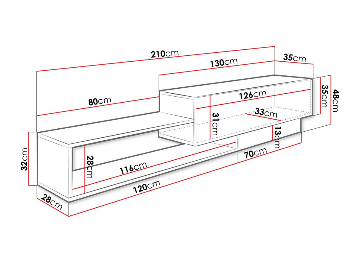 TV-bord Pinos (Hvid + Wotan eg)