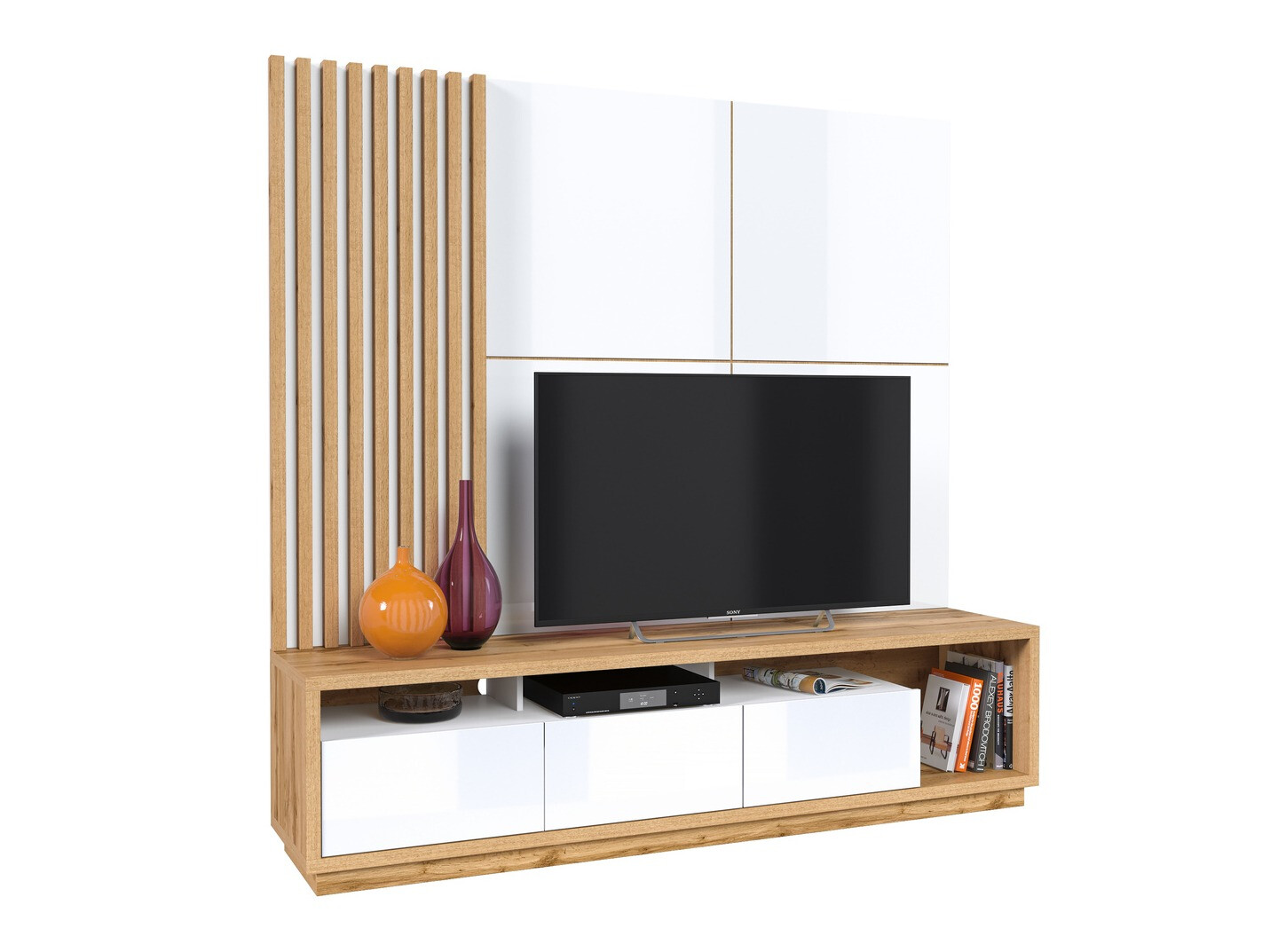 Stuemøbelsæt Austin 360 (Wotan eg + Hvid + Glansfuld hvid)