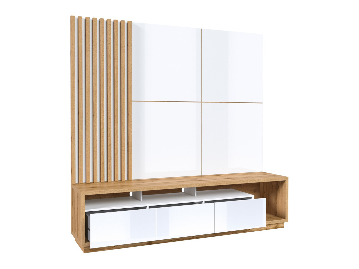 Stuemøbelsæt Austin 360 (Wotan eg + Hvid + Glansfuld hvid)