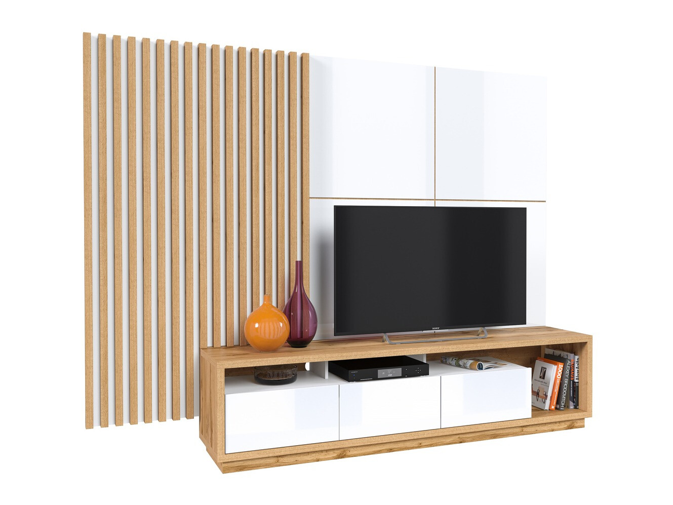 Stuemøbelsæt Austin 362 (Wotan eg + Hvid + Glansfuld hvid)