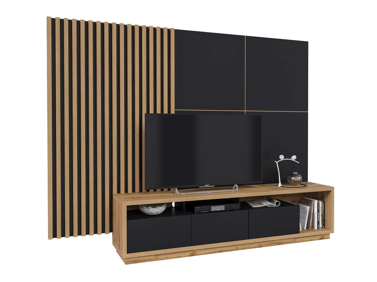 Stuemøbelsæt Austin 362 (Wotan eg + Mat sort + Sort)