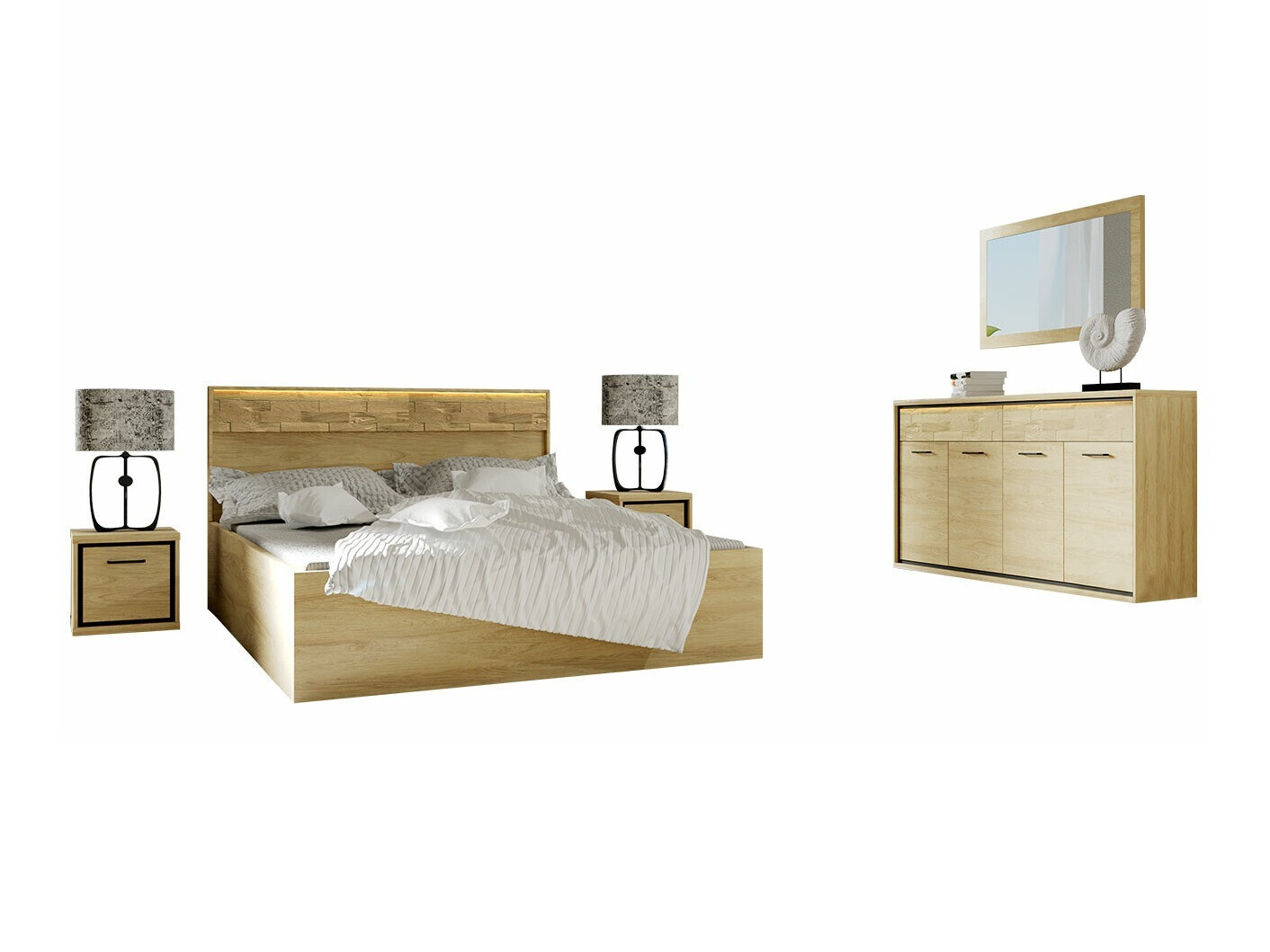 Soveværelsessæt Etrmoni 122 (Lyst træ + Egetræ)