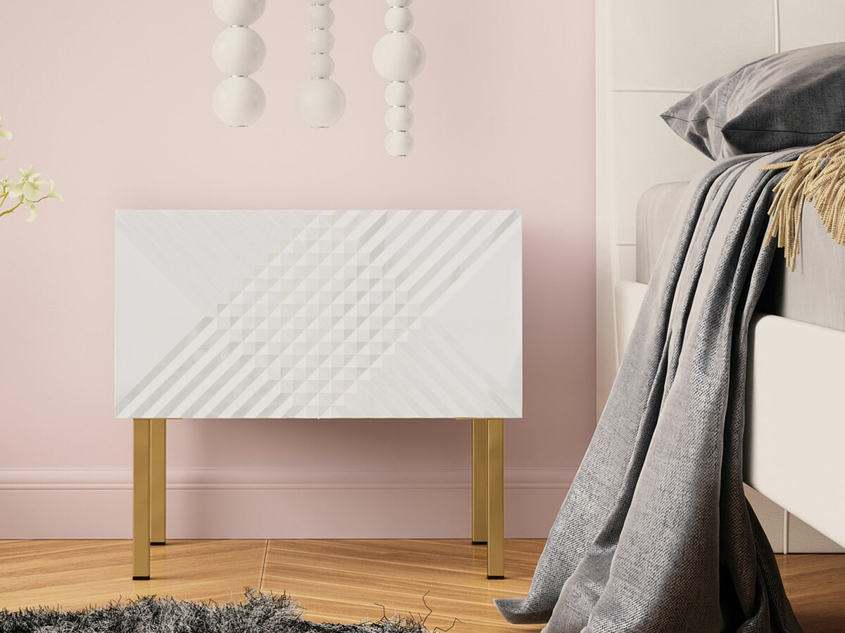 Sengebord Natar (Hvid + Glansfuld hvid)