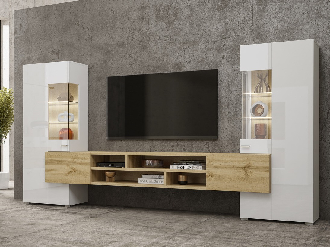 Stuemøbelsæt Mondalo 101 (Wotan eg + Glansfuld hvid)