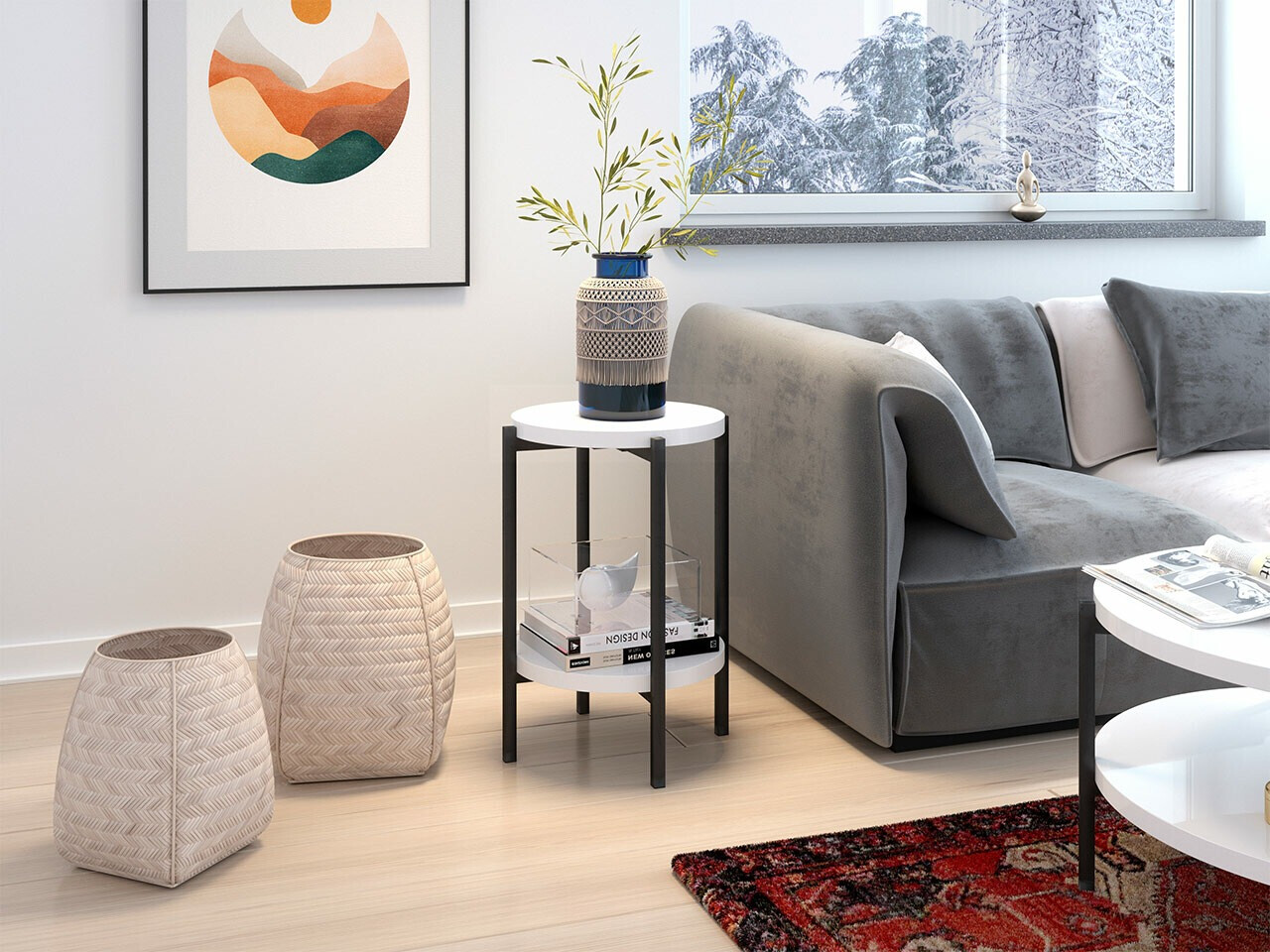 Sidebord Providence 179 (Glansfuld hvid + Sort)