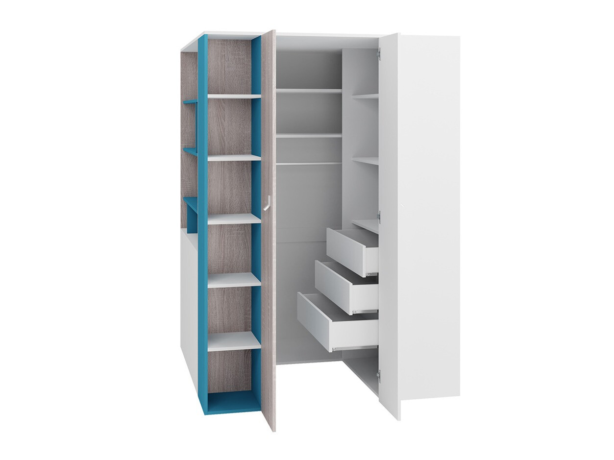 Børneværelsessæt Camteso 115 (Hvid + Egetræ + Turkis)