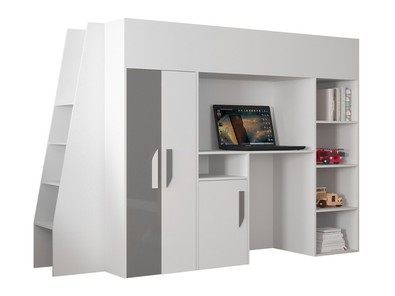Køjeseng Hartford 355 (Hvid + Gloss grå + Glansfuld hvid)