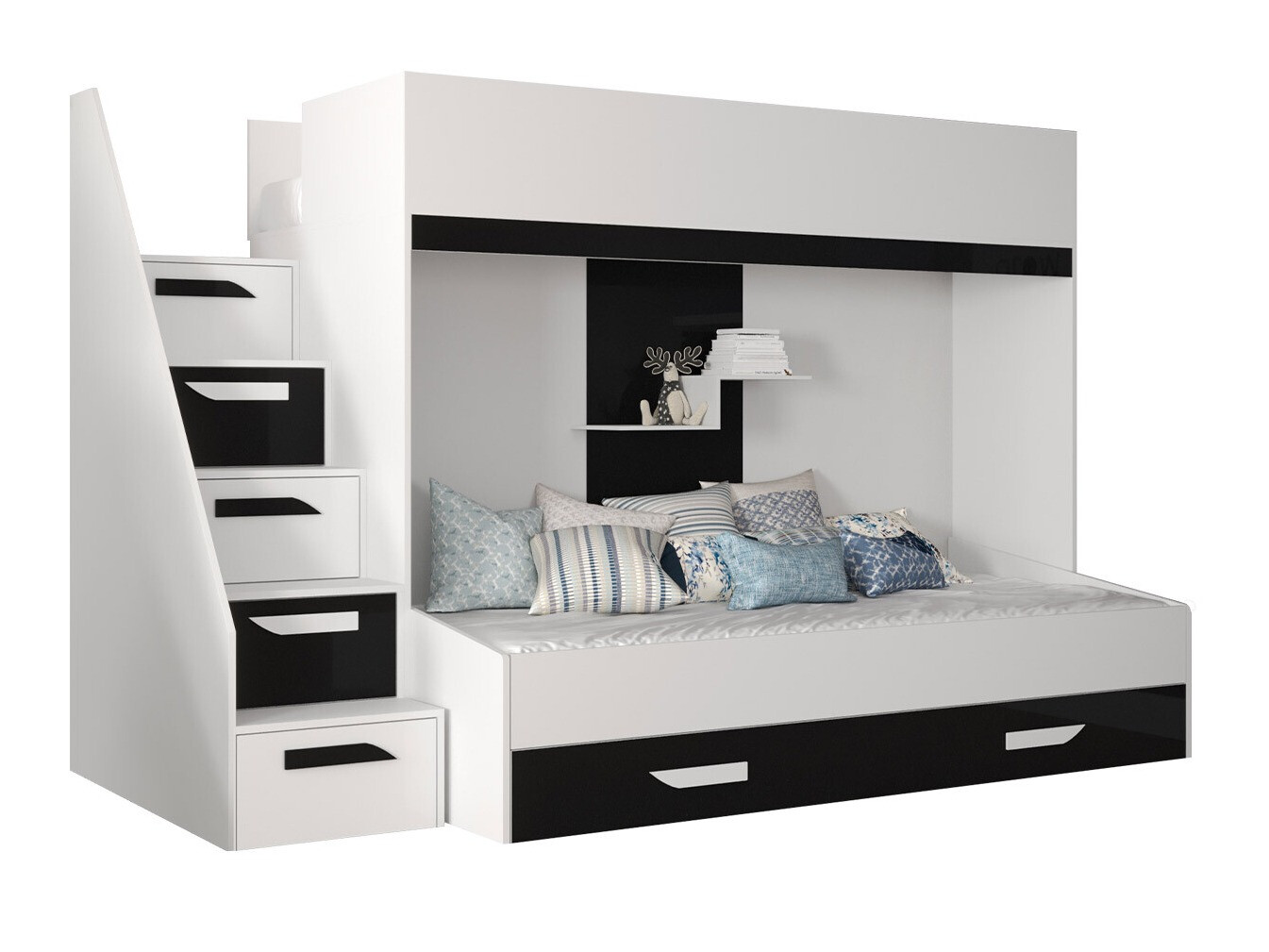 Køjeseng Hartford 356 (Hvid + Blank sort + Glansfuld hvid)