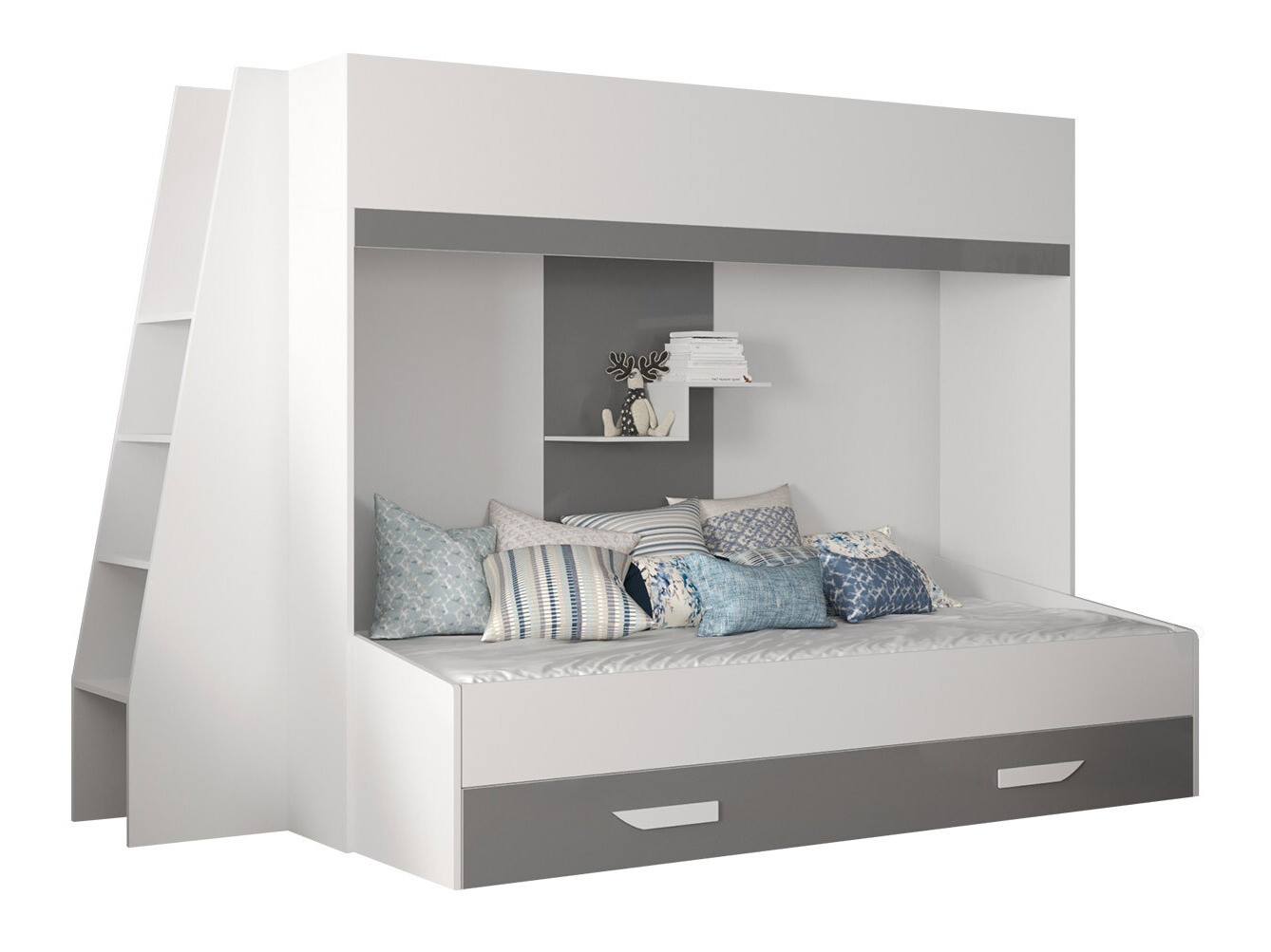 Køjeseng Hartford 357 (Hvid + Gloss grå + Glansfuld hvid)