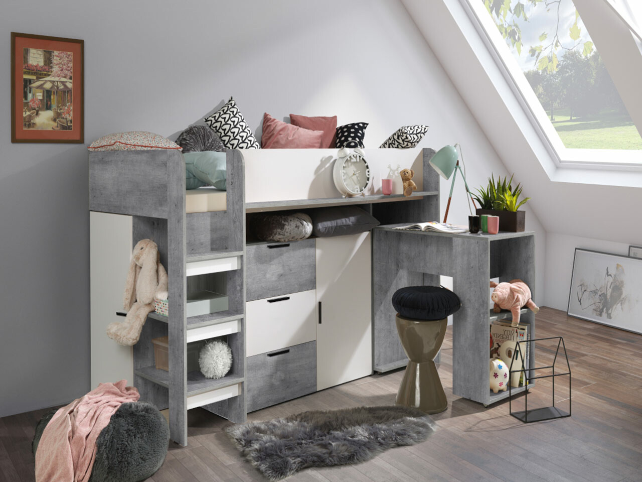 Køjeseng Hartford 363 (Beton + Hvid)