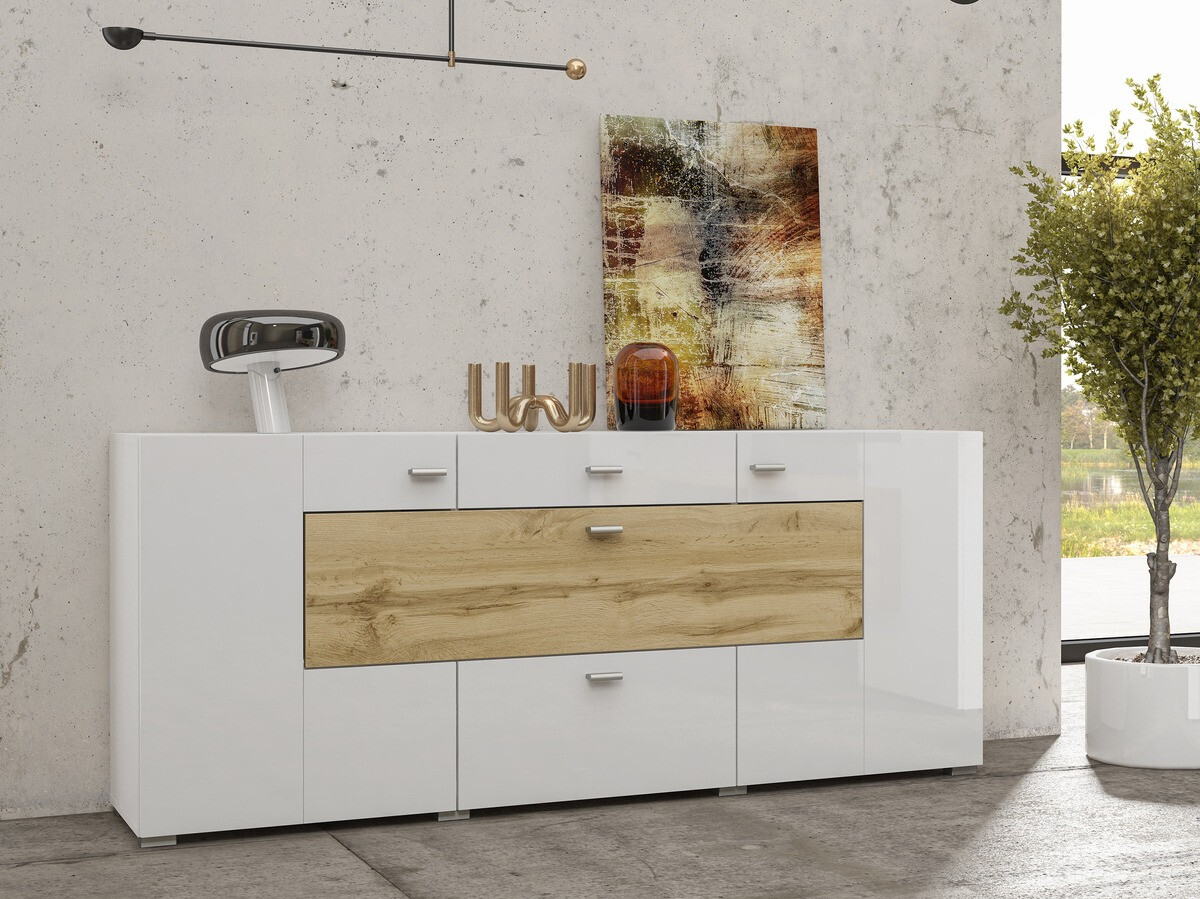 Kommode Mondalo 104 (Wotan eg + Glansfuld hvid)