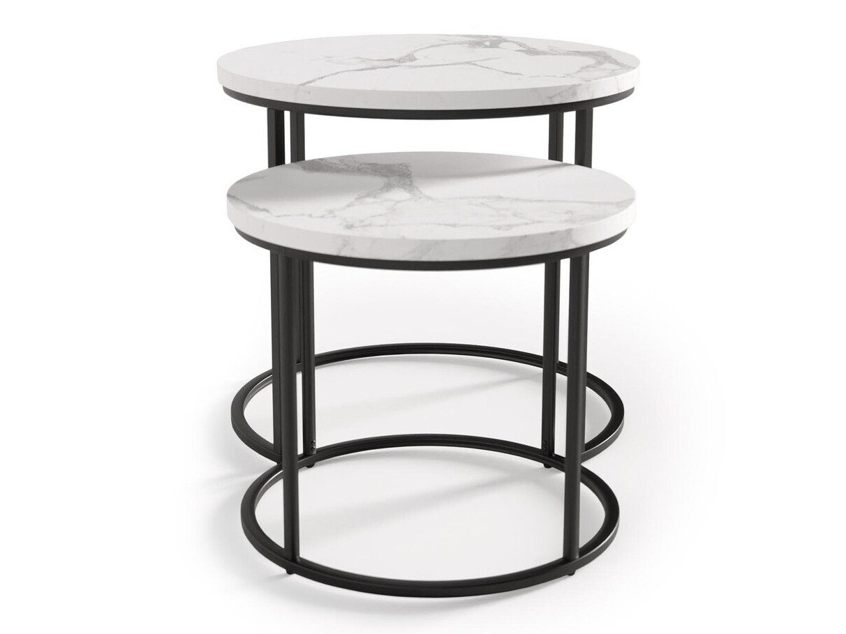 Sofabordssæt Houston 951 (Hvid marmor + Sort)