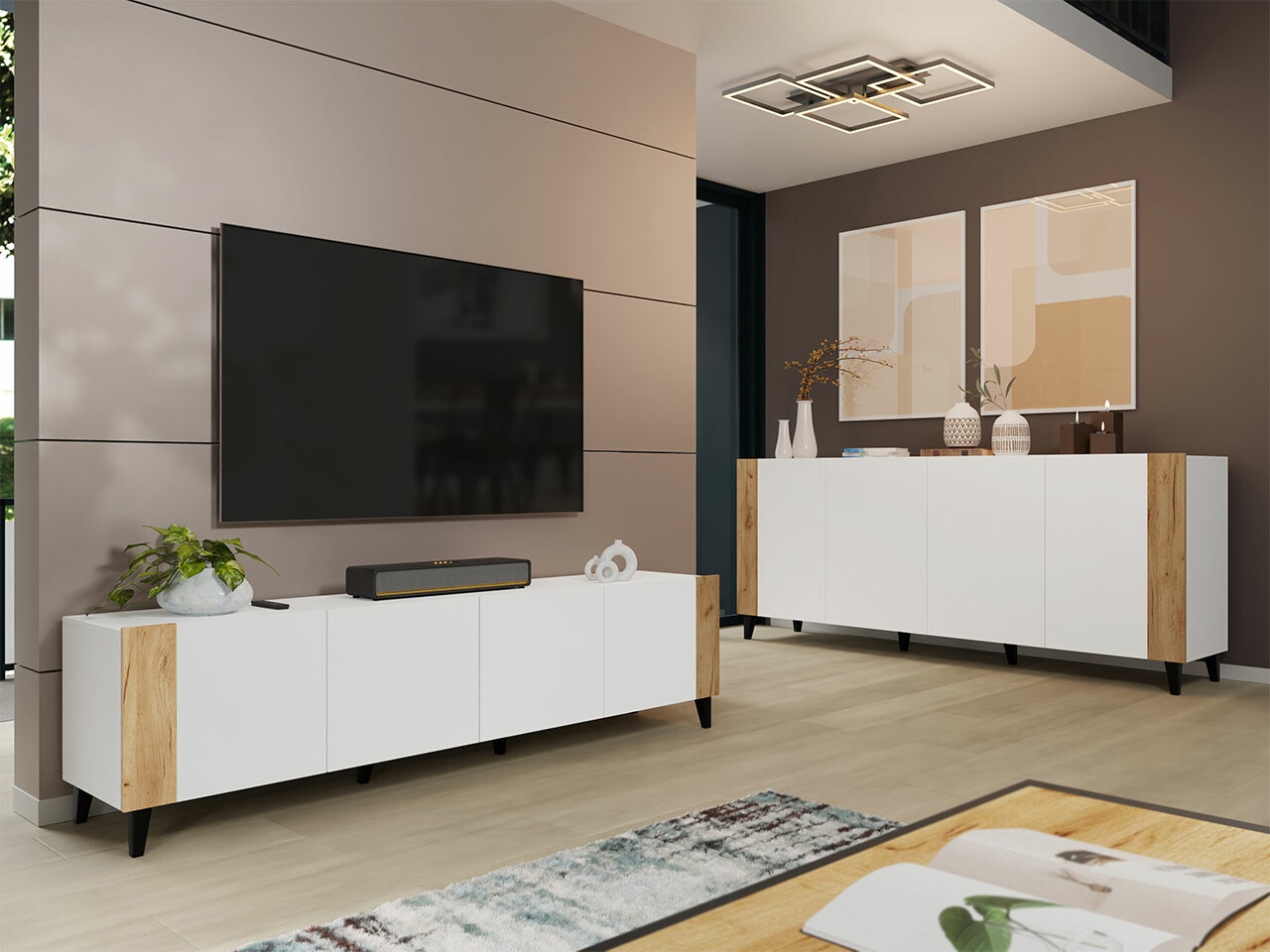 Stuemøbelsæt Charlotte 185 (Hvid + Craft egetræ)