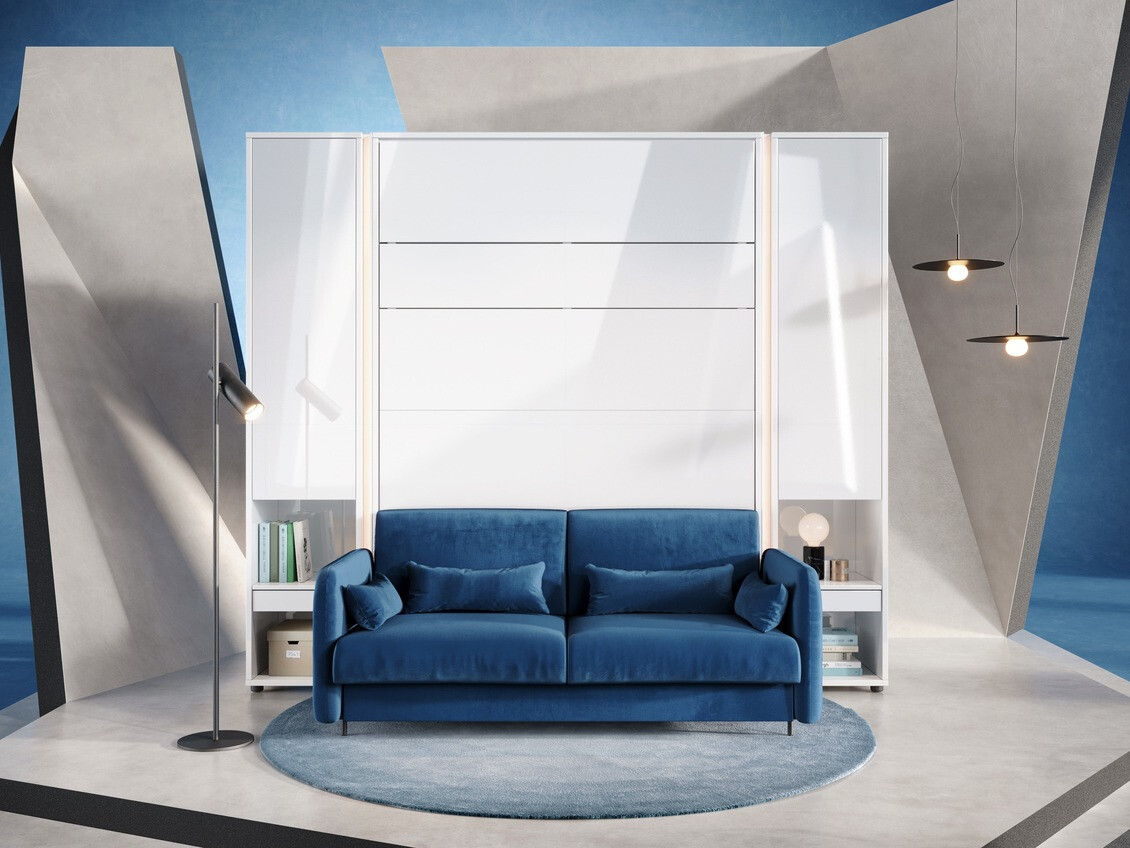 Møbelsæt Concept Pro Lenart VI (Glansfuld hvid + Hvid + Blå)