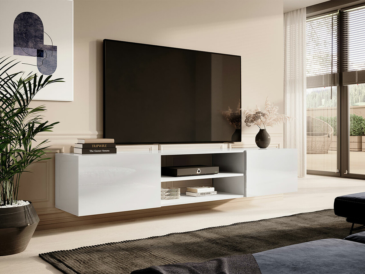 TV-bord Imago II (Hvid + Glansfuld hvid)