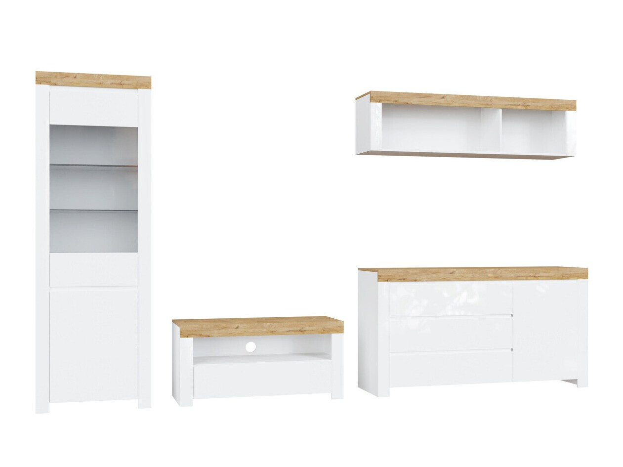 Stuemøbelsæt Sonsoru 144 (Hvid + Glansfuld hvid + Wotan eg)