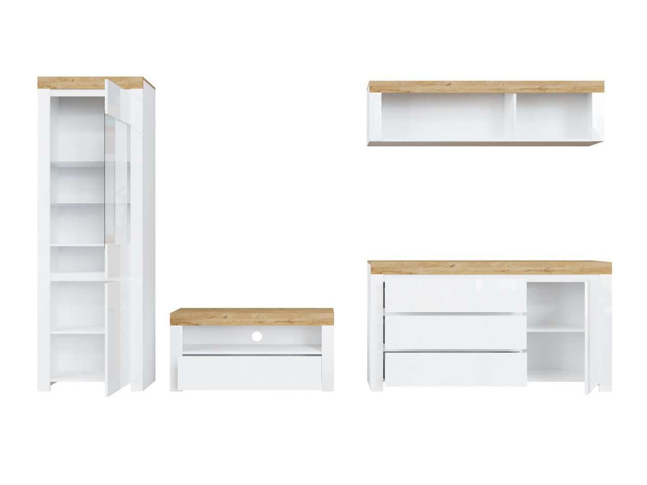 Stuemøbelsæt Sonsoru 144 (Hvid + Glansfuld hvid + Wotan eg)