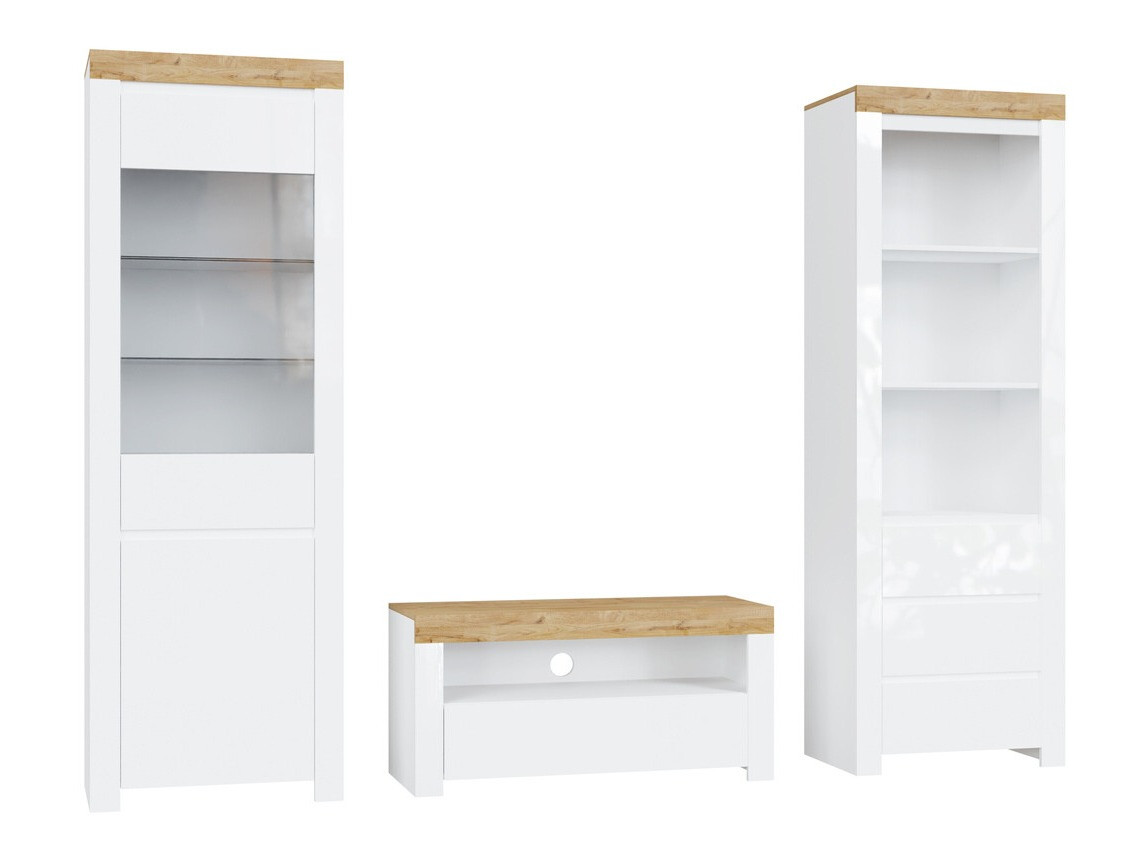 Stuemøbelsæt Sonsoru 145 (Hvid + Glansfuld hvid + Wotan eg)