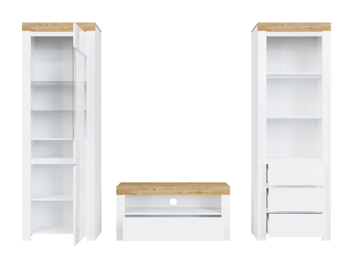 Stuemøbelsæt Sonsoru 145 (Hvid + Glansfuld hvid + Wotan eg)