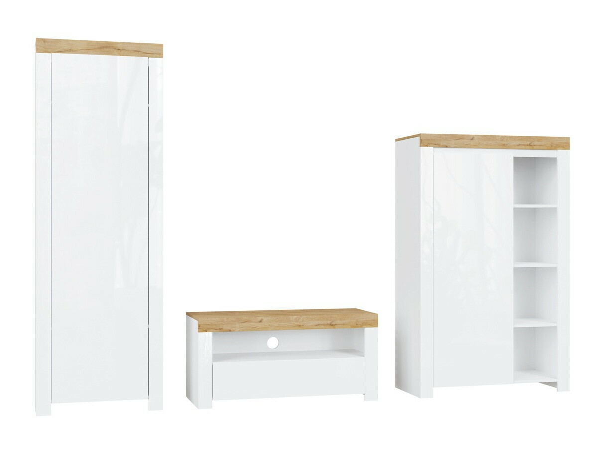 Stuemøbelsæt Sonsoru 147 (Hvid + Glansfuld hvid + Wotan eg)