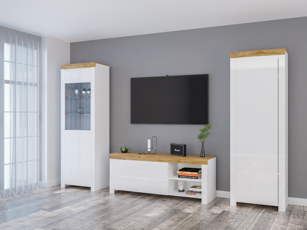 Stuemøbelsæt Sonsoru 148 (Hvid + Glansfuld hvid + Wotan eg)