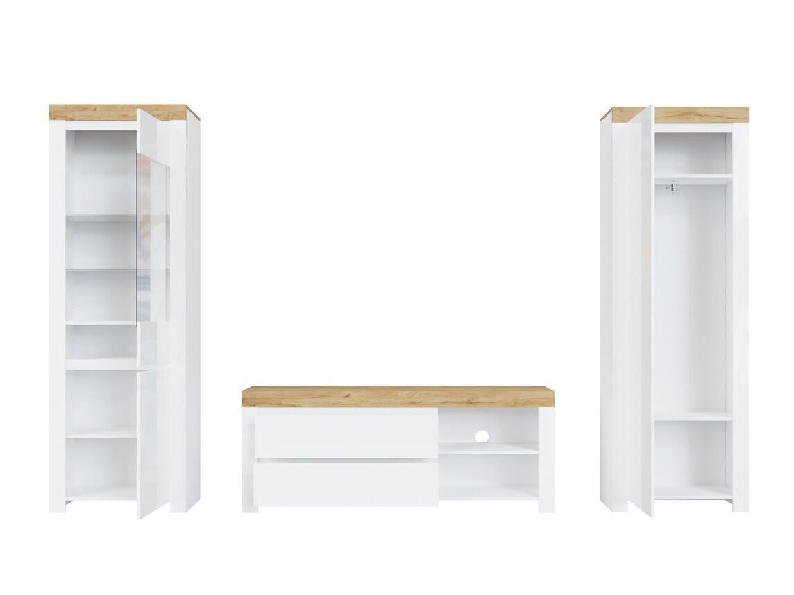 Stuemøbelsæt Sonsoru 148 (Hvid + Glansfuld hvid + Wotan eg)