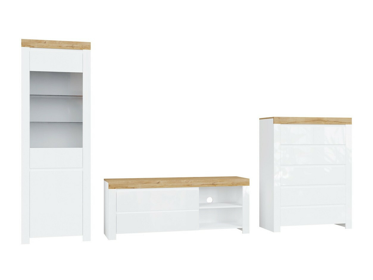 Stuemøbelsæt Sonsoru 149 (Hvid + Glansfuld hvid + Wotan eg)