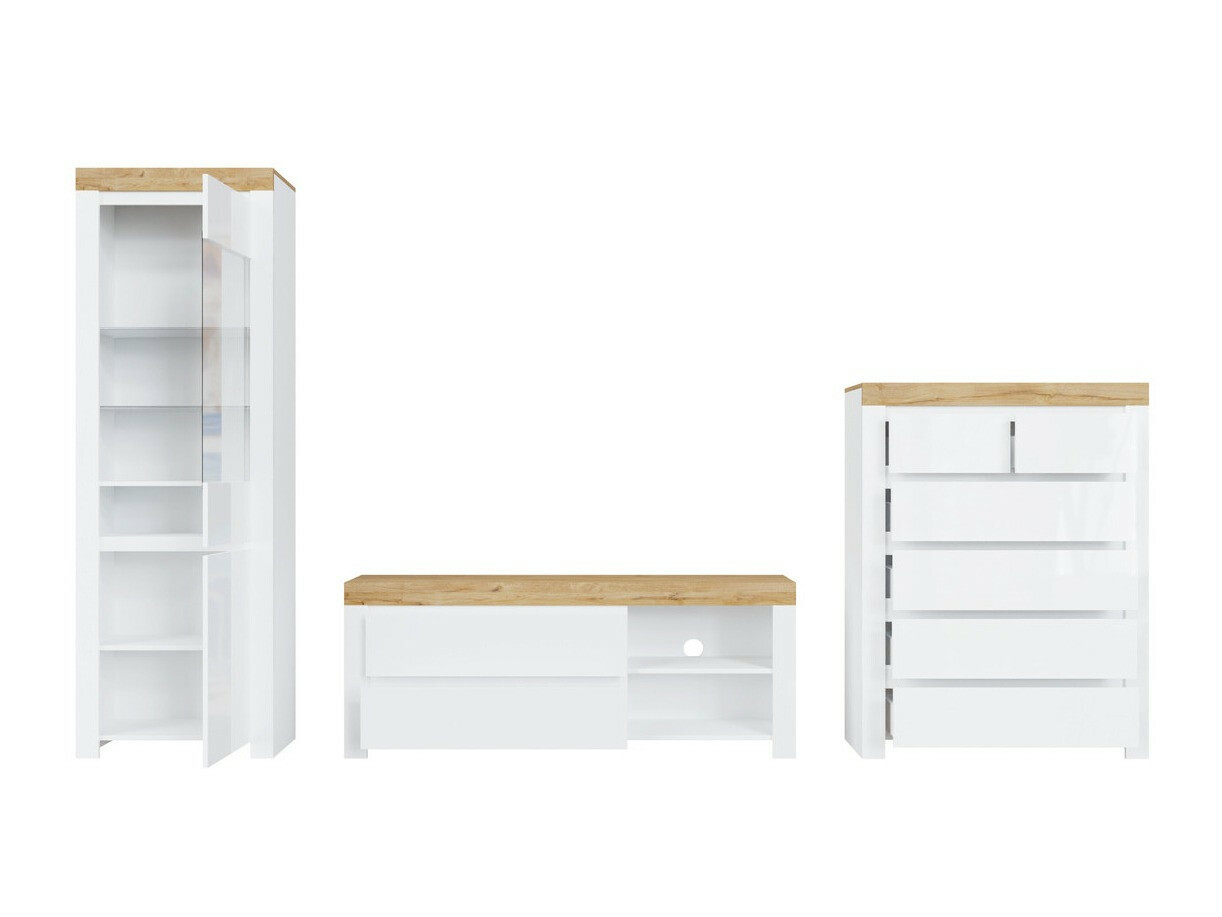 Stuemøbelsæt Sonsoru 149 (Hvid + Glansfuld hvid + Wotan eg)