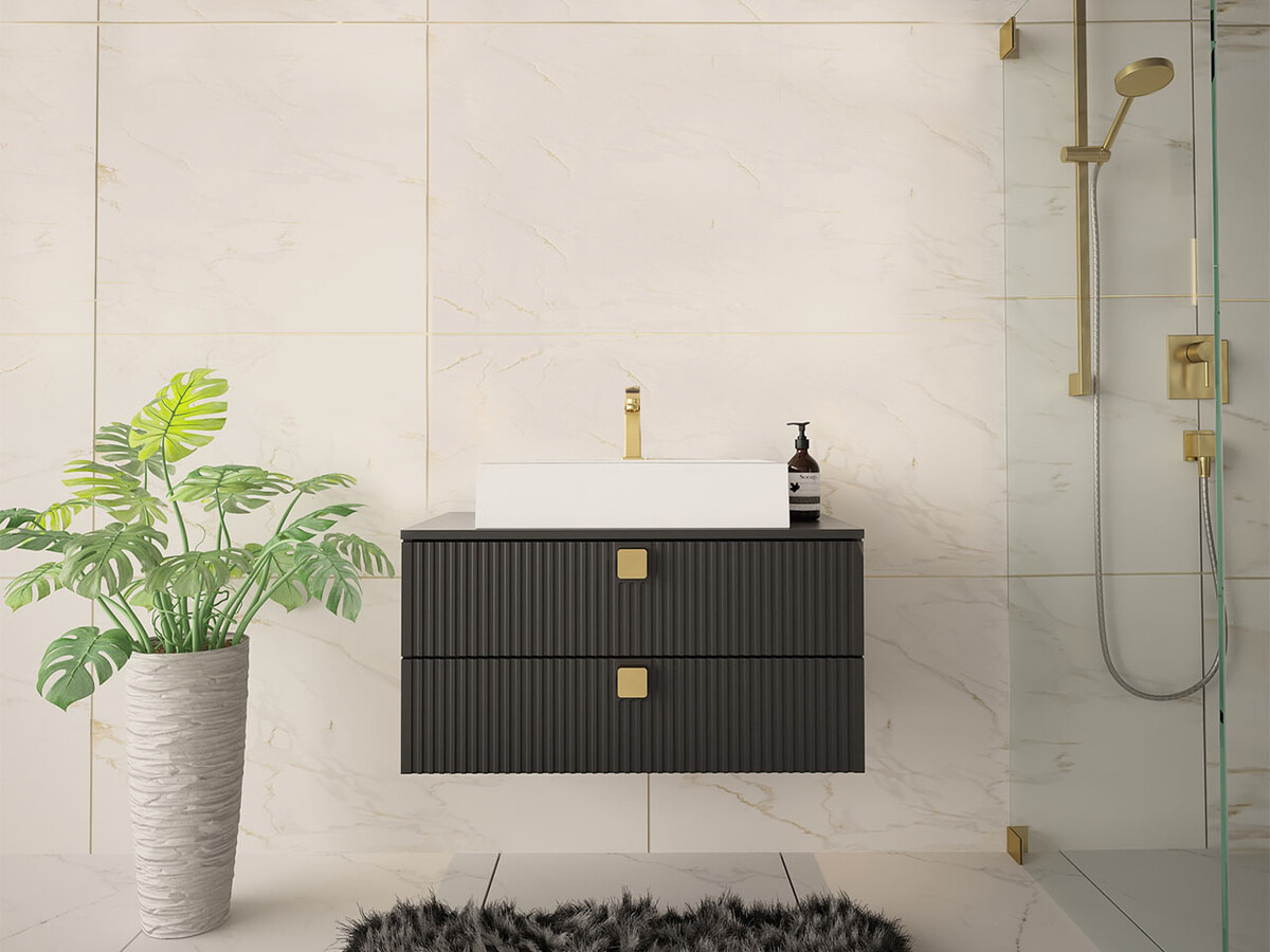 Vægbadeværelsesskab til håndvask Orlvera 102 (Sort)