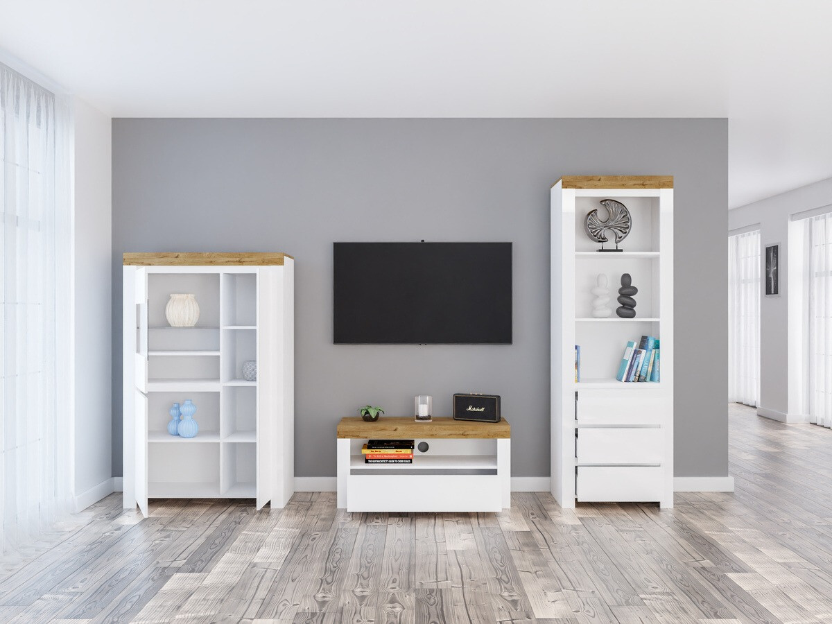 Stuemøbelsæt Sonsoru 146 (Hvid + Glansfuld hvid + Wotan eg)