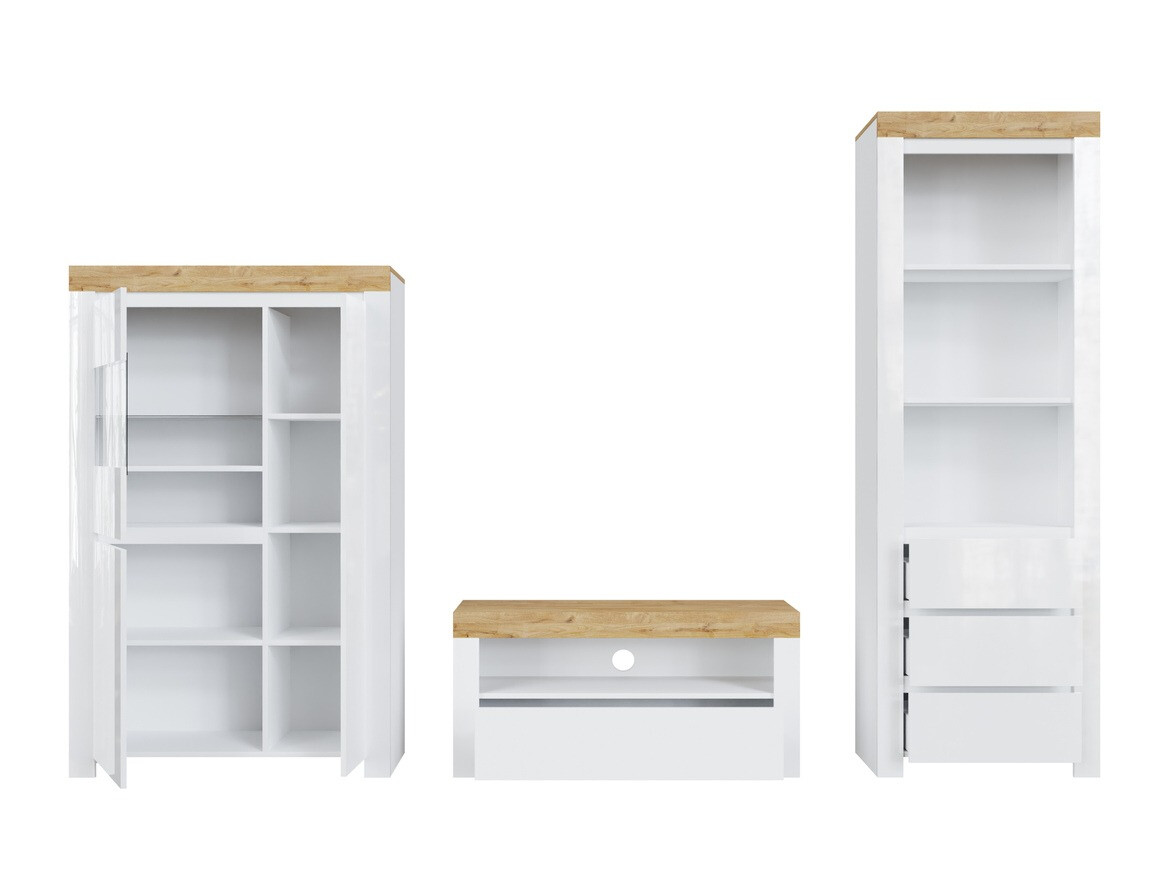 Stuemøbelsæt Sonsoru 146 (Hvid + Glansfuld hvid + Wotan eg)