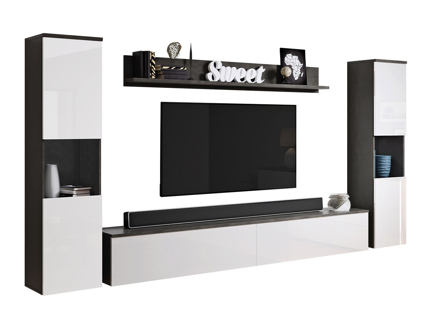 Stuemøbelsæt Sarasota 131 (Mørkegrå + Glansfuld hvid)