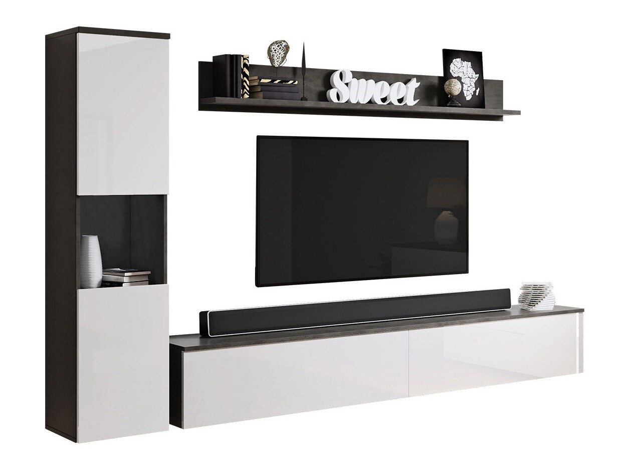 Stuemøblersæt Sarasota 130 (Mørkegrå + Glansfuld hvid)