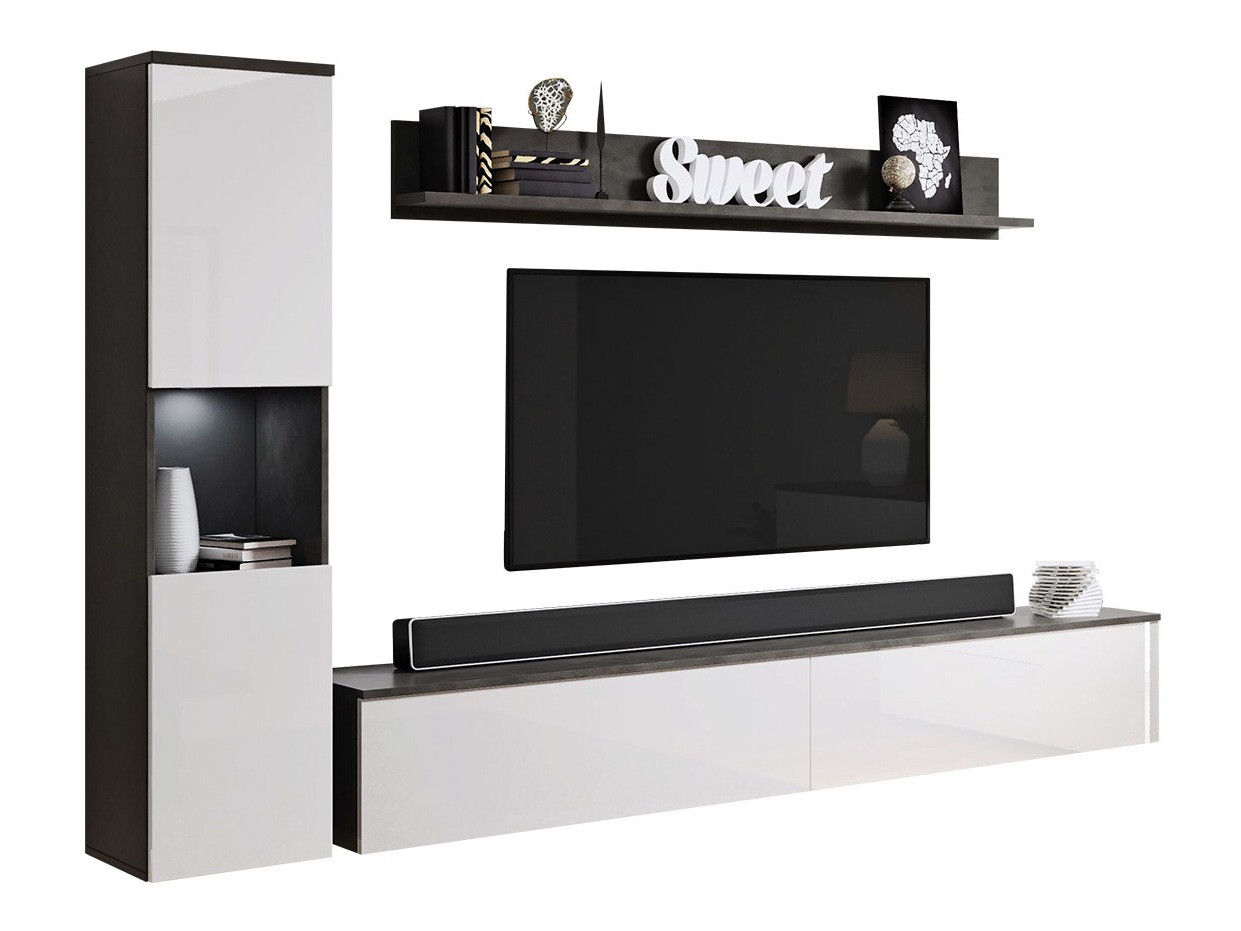 Stuemøblersæt Sarasota 130 (Mørkegrå + Glansfuld hvid)