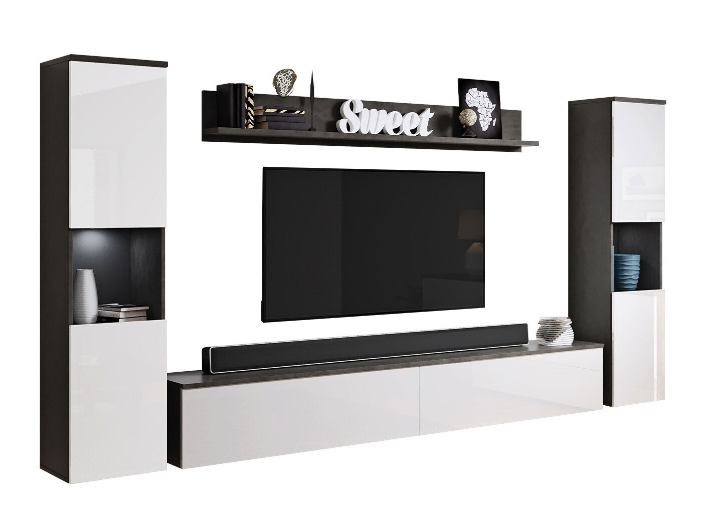 Stuemøblersæt Sarasota 131 (Mørkegrå + Glansfuld hvid)