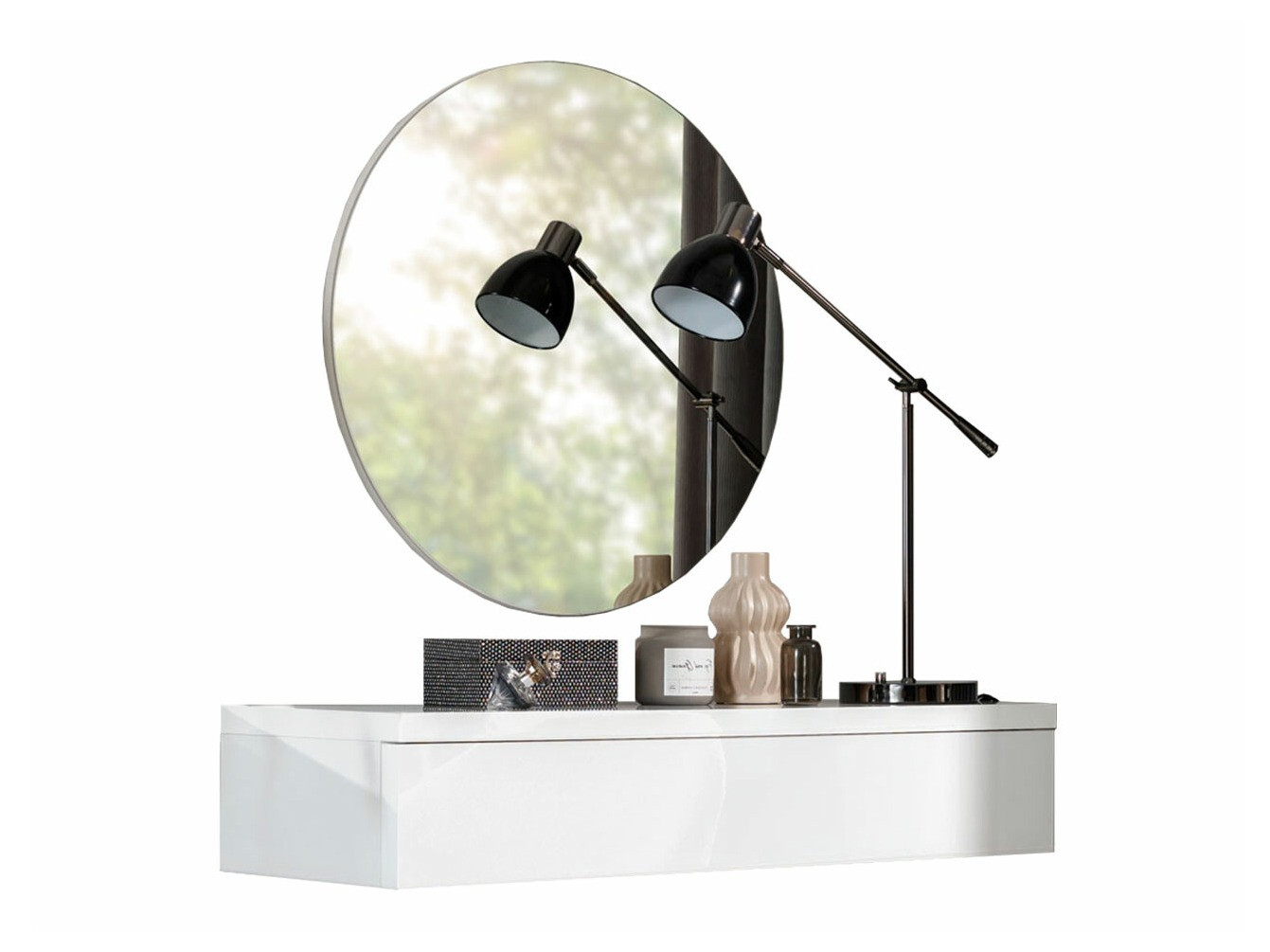 Sminkebord Delpher I (Hvid + Glansfuld hvid)