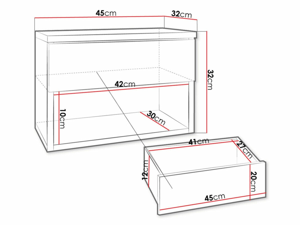 Sengebord Papilix (Hvid + Glansfuld hvid)