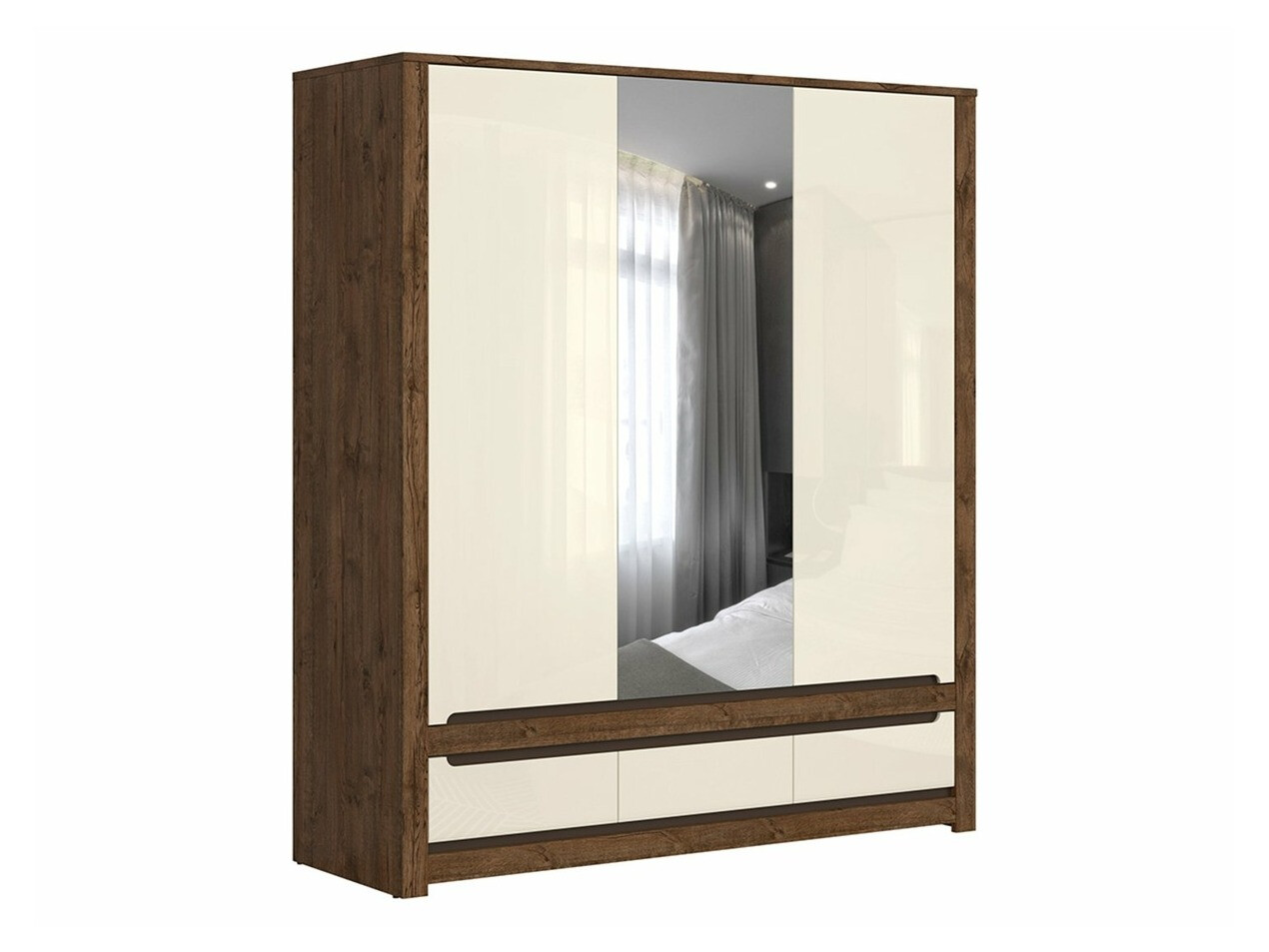 Garderobeskab Ophevaru 114 (Glossy cream + April egetræ)