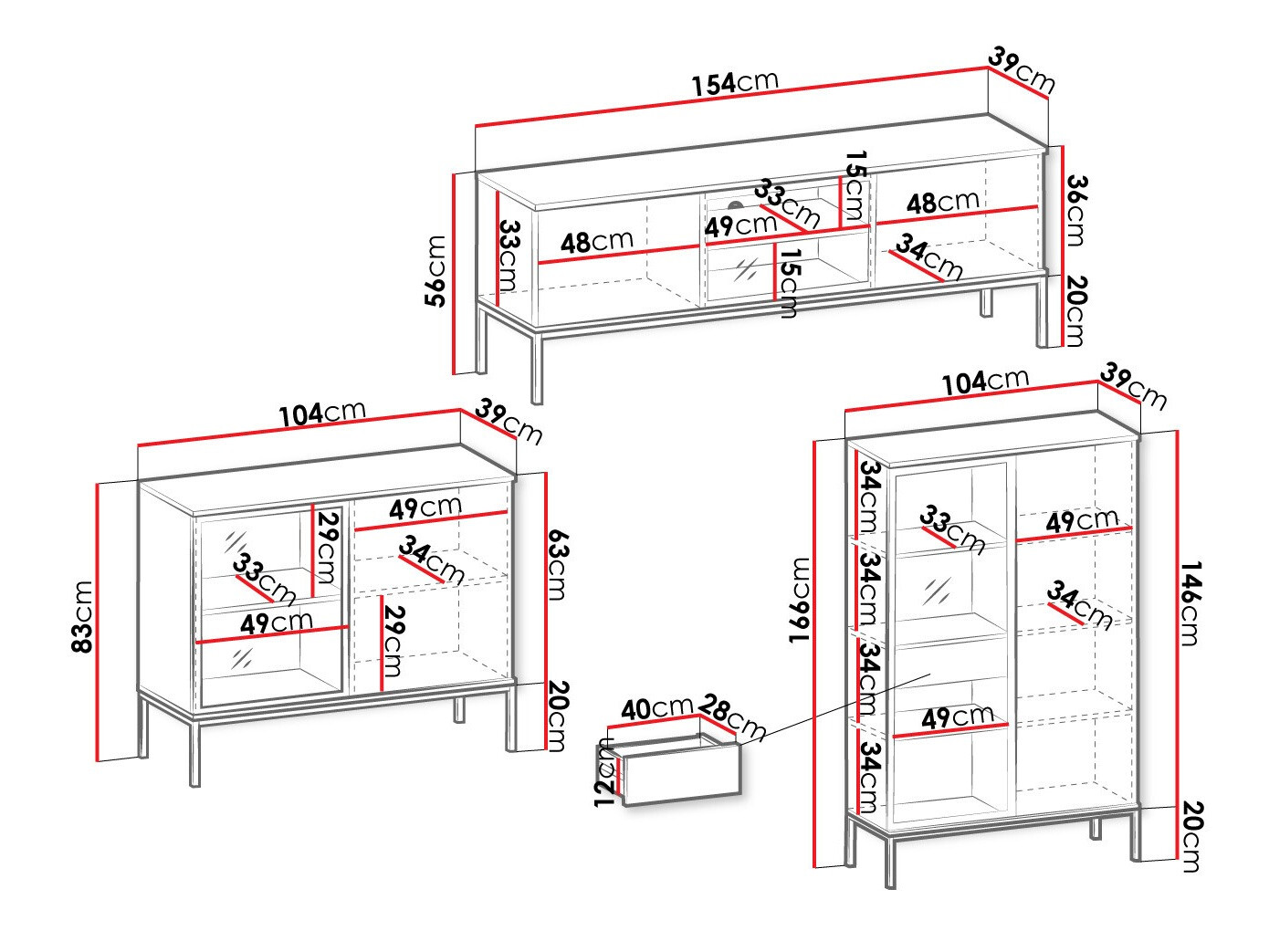 Stuemøbelsæt Manal (Sort + Wotan eg)
