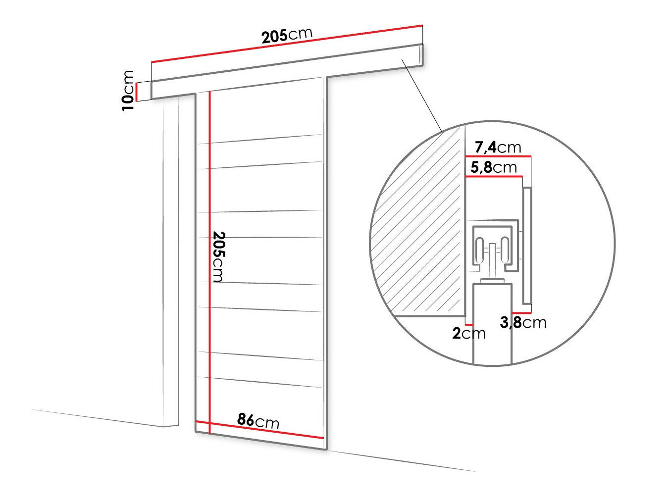 Skydedør Closico 173 (Hvid + Sort)