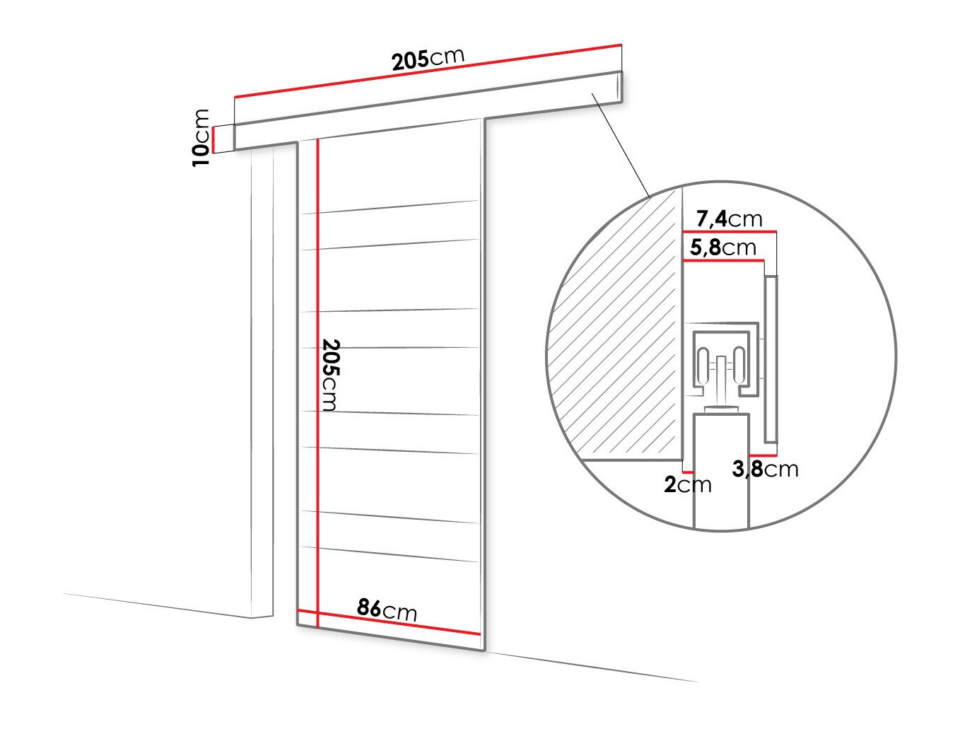 Skydedør Closico 173 (Sonoma eg + Hvid)
