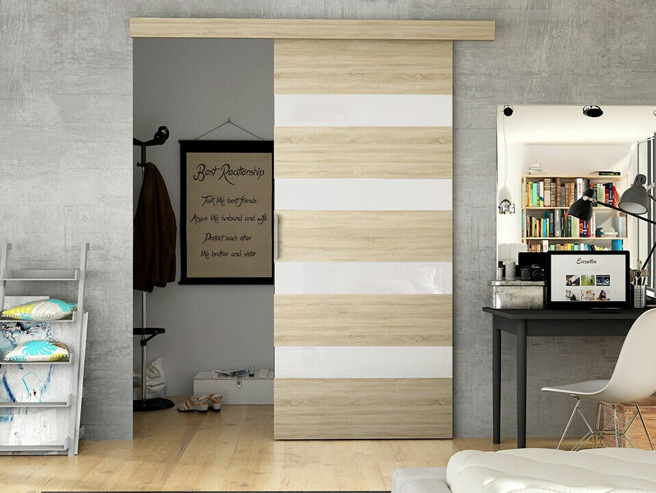 Skydedør Closico Materia V (Sonoma eg + Hvid)