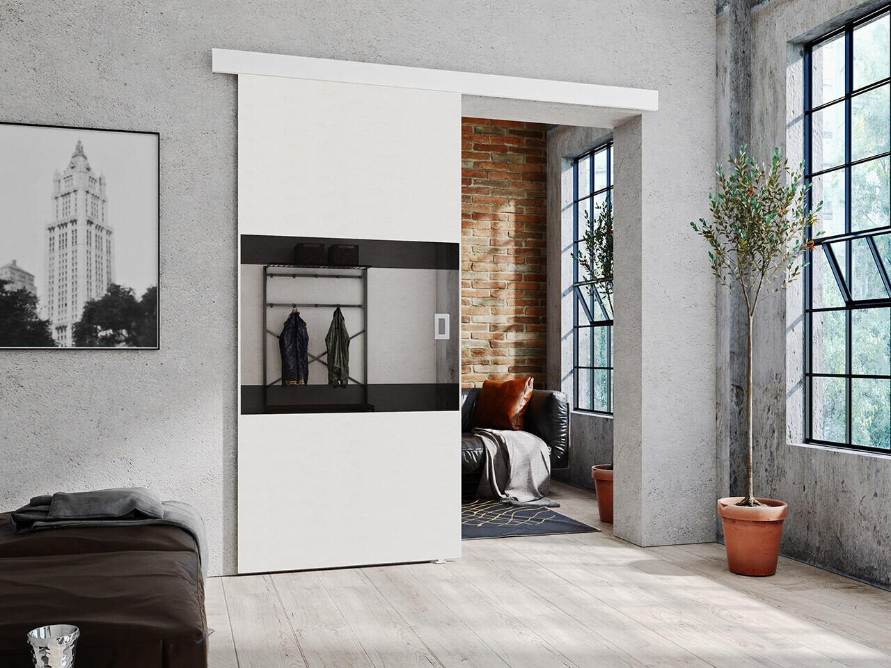 Skydedør Dover 174 (Hvid + Sort)