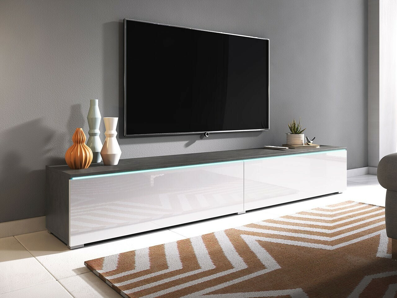 TV-bord Sarasota 121 (Matera grå + Glansfuld hvid)