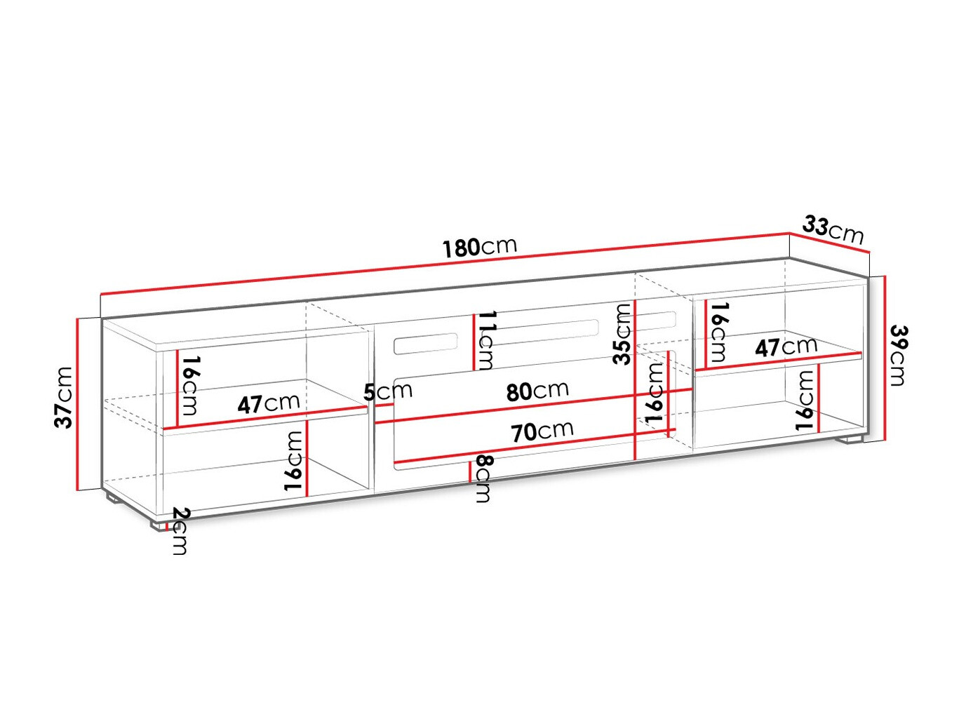 TV-bord Charlotte 190 (Hvid + Sort)