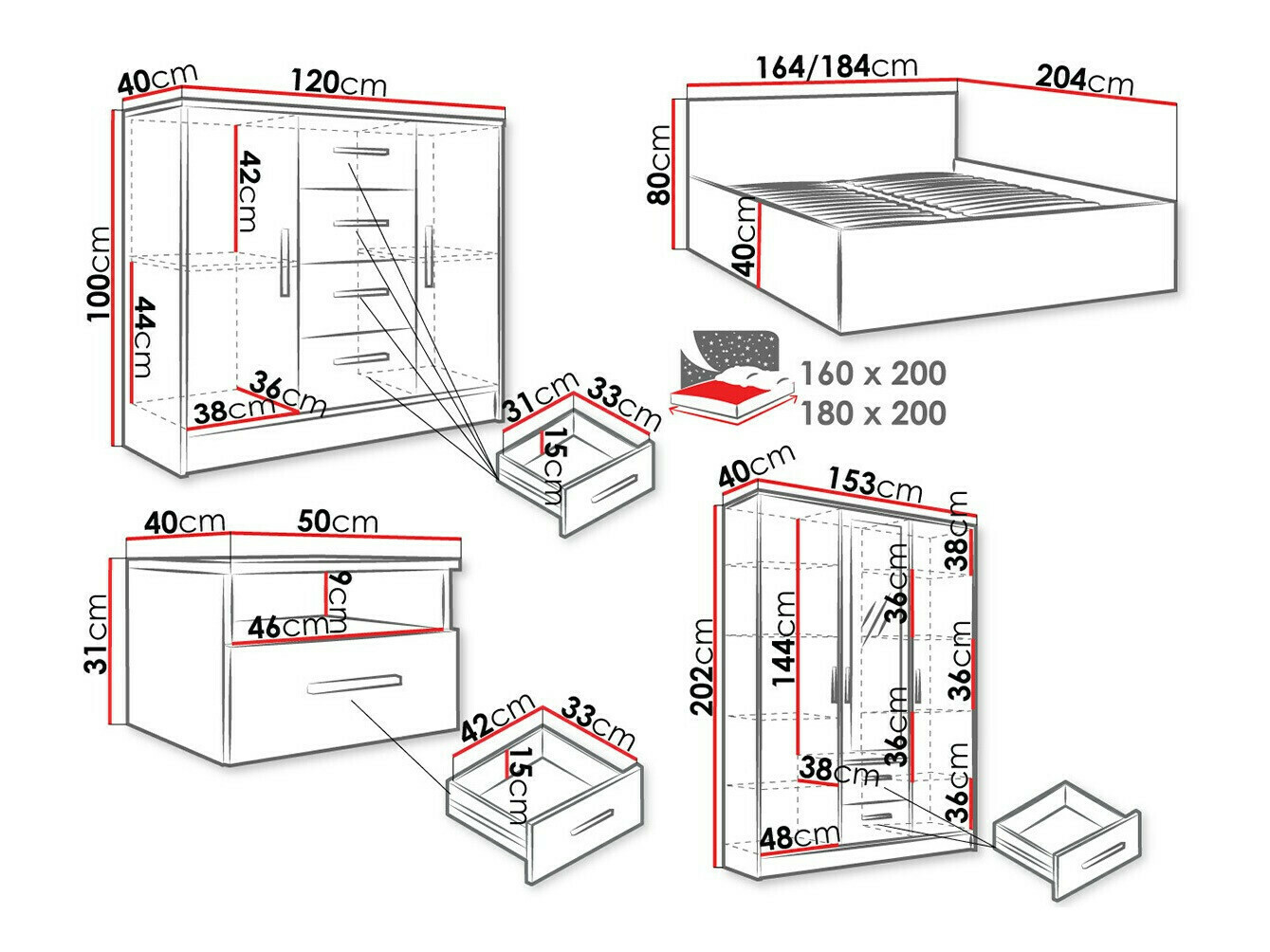 Soveværelsessæt Comfivo Pastor