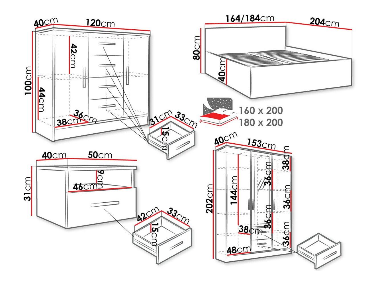 Soveværelsessæt Comfivo Romtea 104